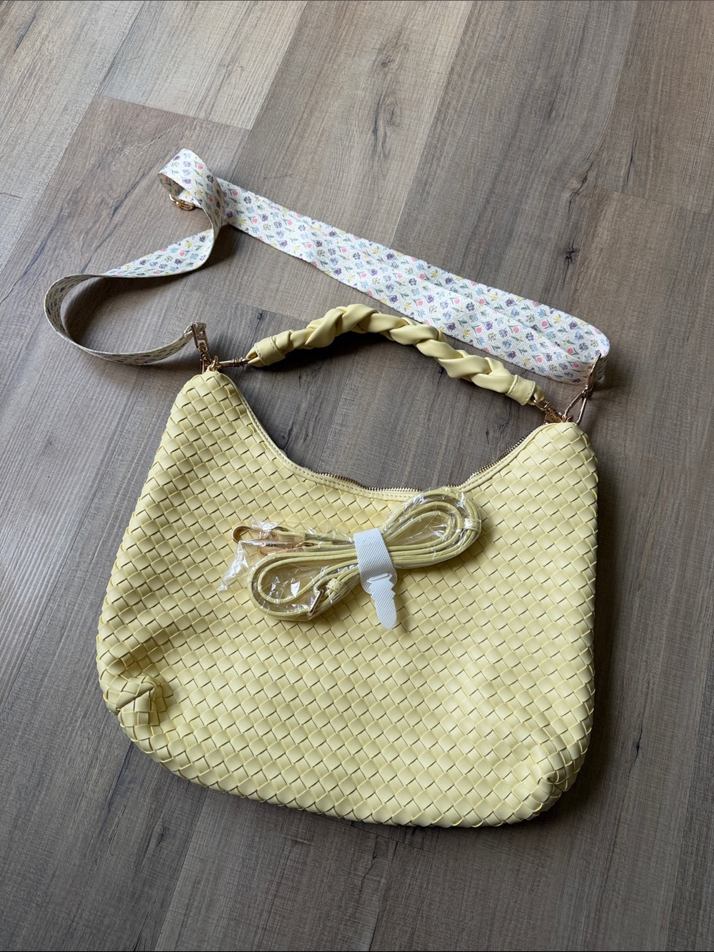 Modern Chic Yellow Woven Hobo Bag with Braided Handle